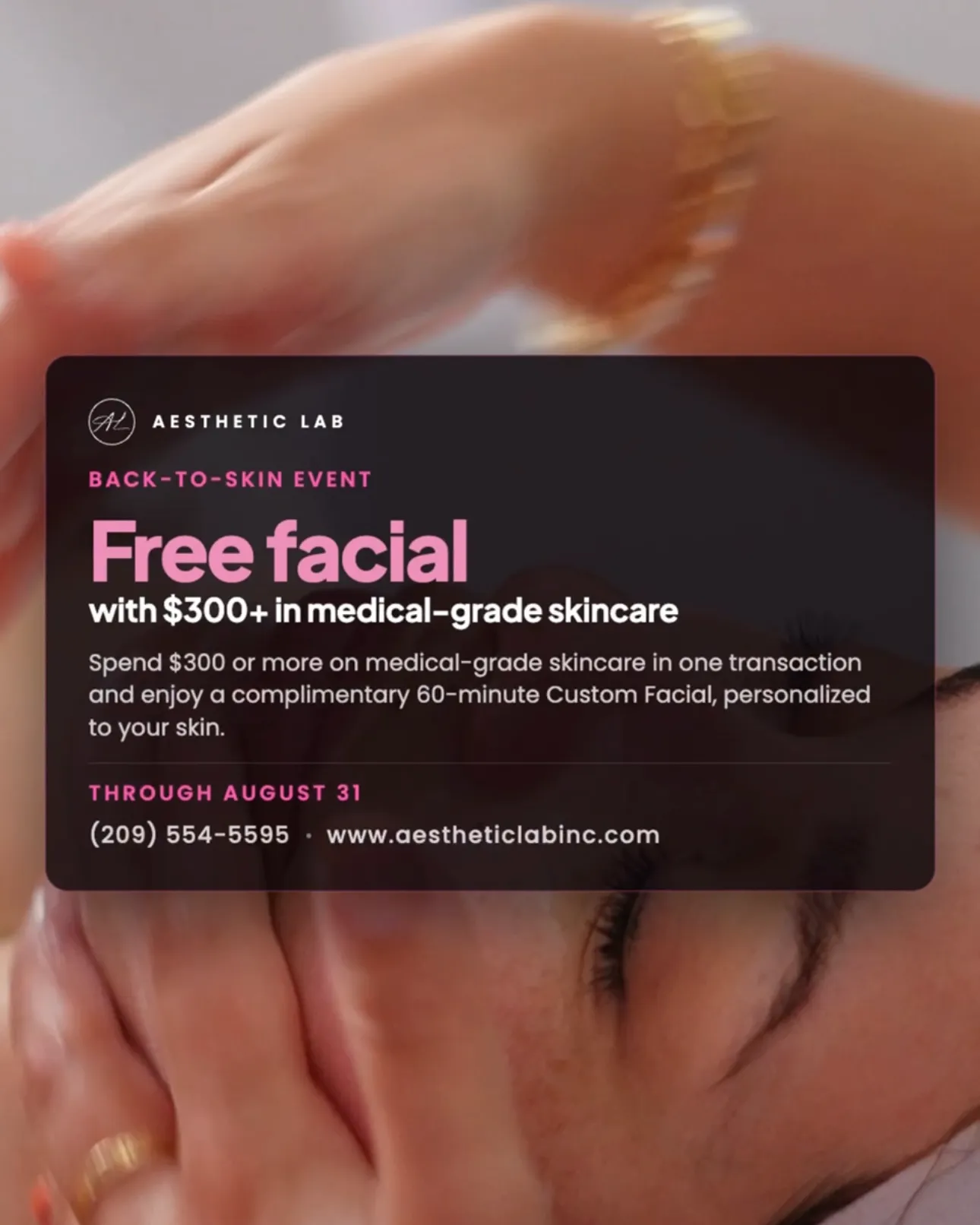 Promotional pop-up graphic offering a free facial with treatment bundle purchase in Modesto, CA.