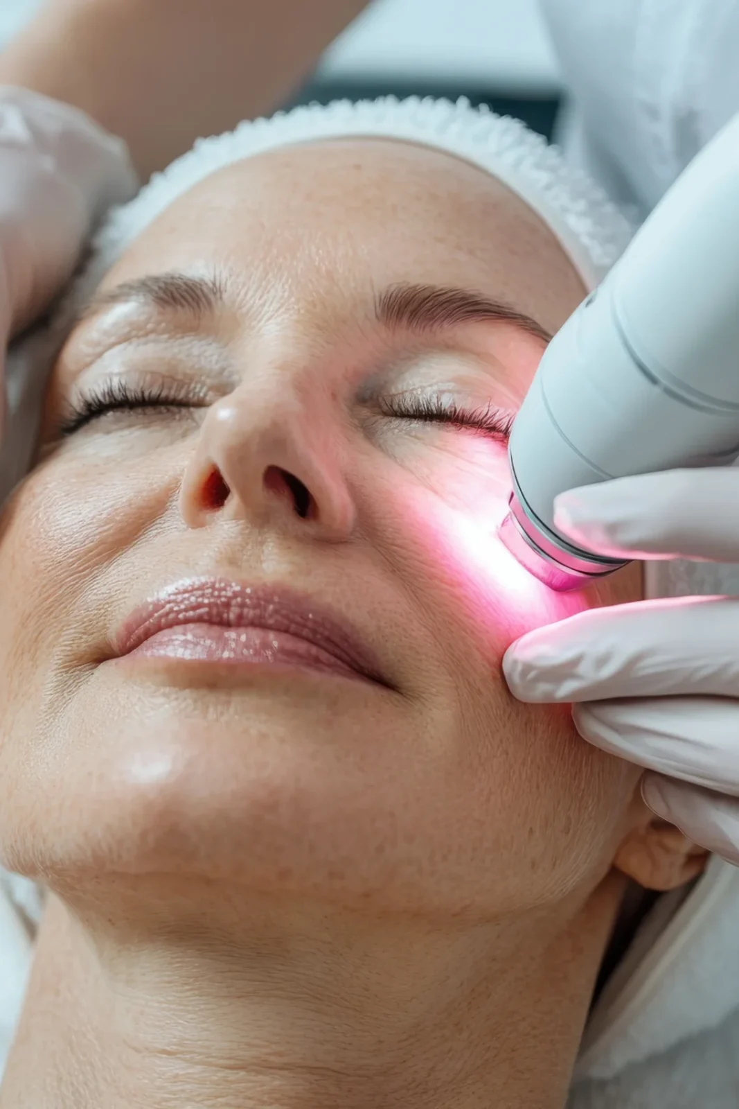 Laser skin treatment on woman's face at Aesthetic Lab Med Spa in Modesto, Turlock, and Stockton, CA